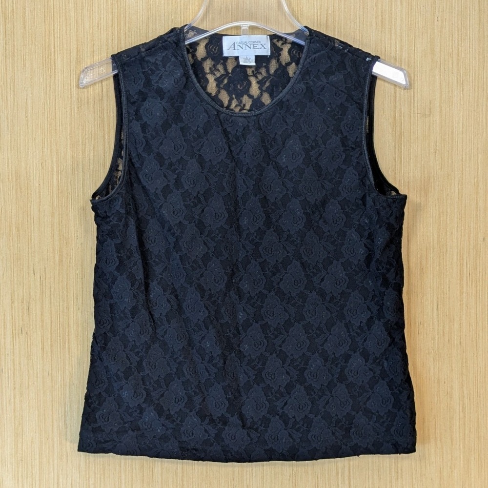 Casual Corner Annex Whimsygoth Black Floral Lace Tank Top Size L 90s Vintage